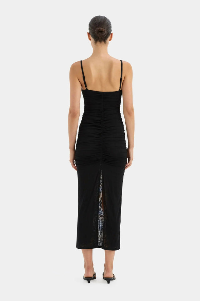 Sir The Label Jacques Gathered Midi Dress in Black - Dresses