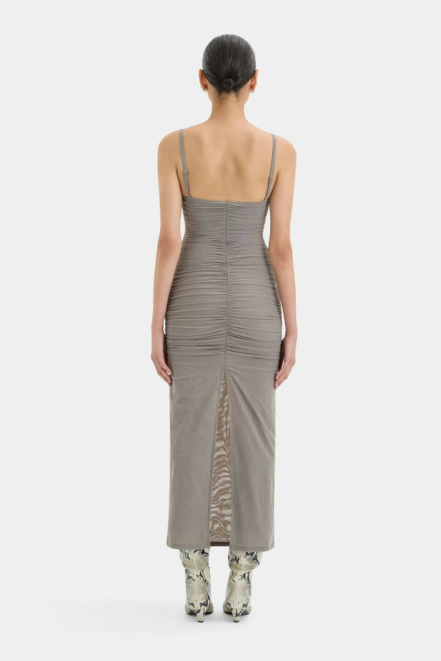 Sir The Label Jacques Gathered Midi Dress in Slate Grey - Dresses