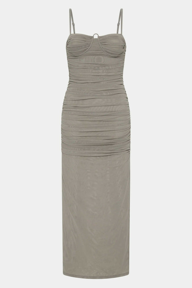 Sir The Label Jacques Gathered Midi Dress Slate Size 10 - 10 / Gray - Dresses