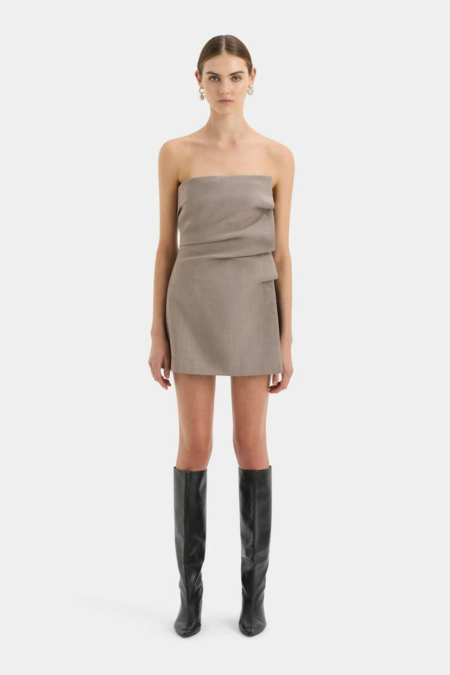 Sir The Label Leonardo Pleated Mini Dress in Taupe - Dresses