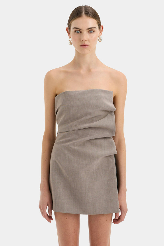 Sir The Label Leonardo Pleated Mini Dress in Taupe - Dresses