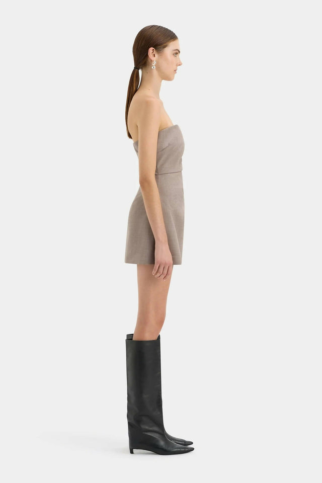 Sir The Label Leonardo Pleated Mini Dress in Taupe - Dresses