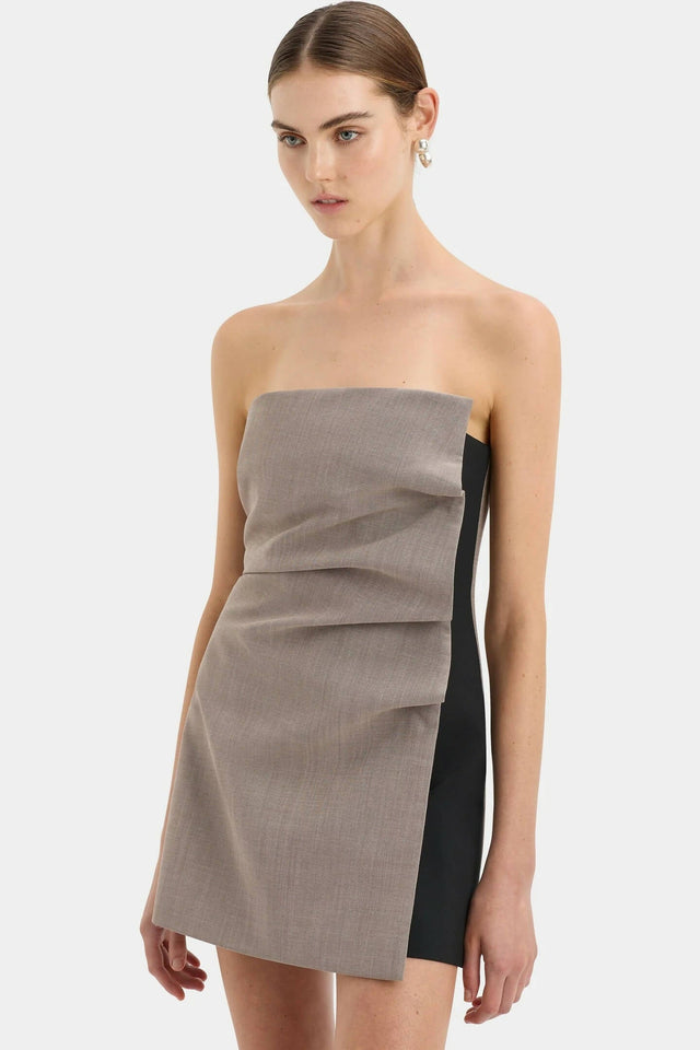 Sir The Label Leonardo Pleated Mini Dress in Taupe - Dresses