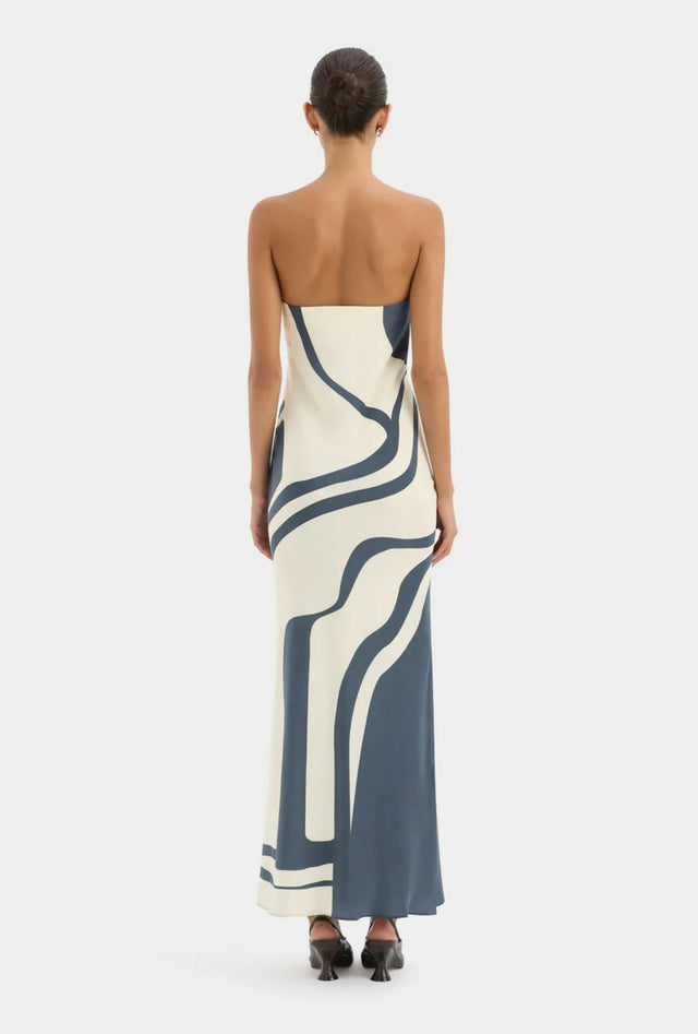 Sir The Label Lilou Strapless Dress in Liora Charcoal Blue - Dresses