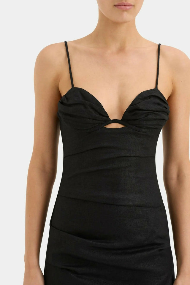 Sir The Label Noemi Balconette Midi Dress Black Size 6 - 6 / Black - Dresses