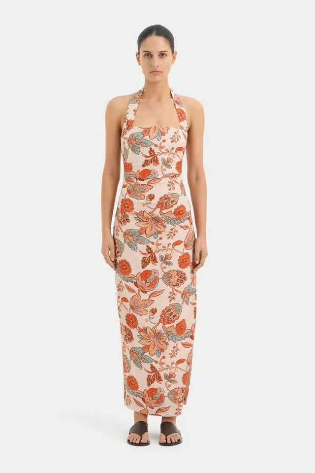 Sir The Label Noemi Halter Midi Dress Desert Wildflower Size 10 - 10 / Floral - Dresses