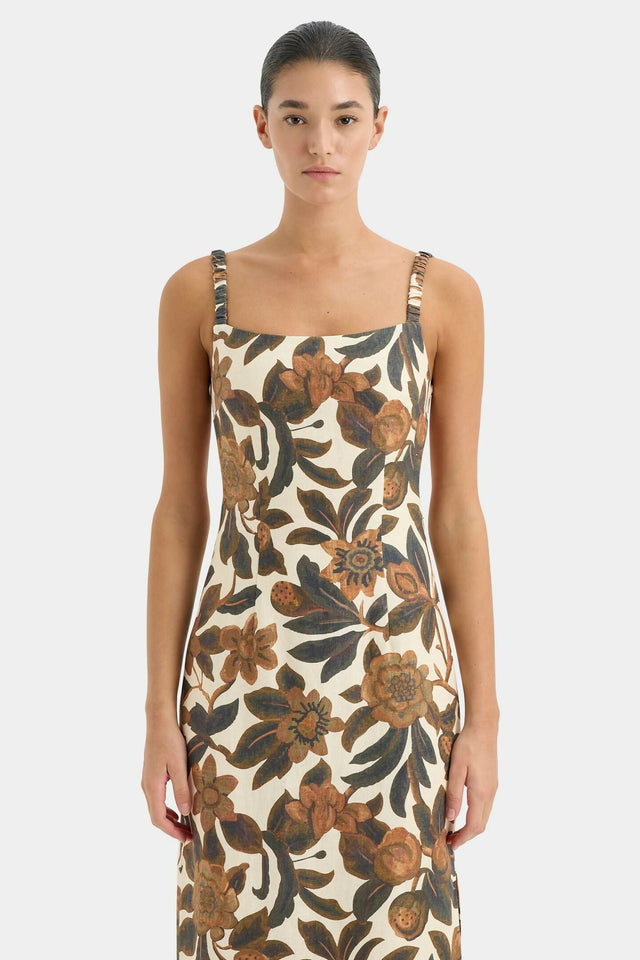 Sir the Label Primrose Ruched Midi Dress Ivory Tapestry Floral Size 1 (AU 8) - 8 / Floral - Dresses