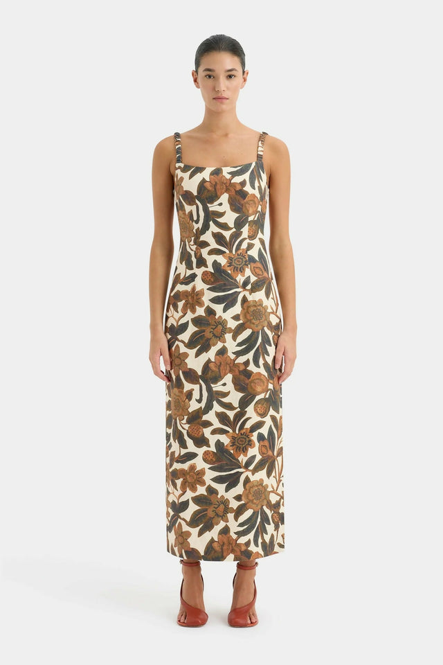 Sir the Label Primrose Ruched Midi Dress Ivory Tapestry Floral Size 2 (AU 10) - 10 / Floral - Dresses
