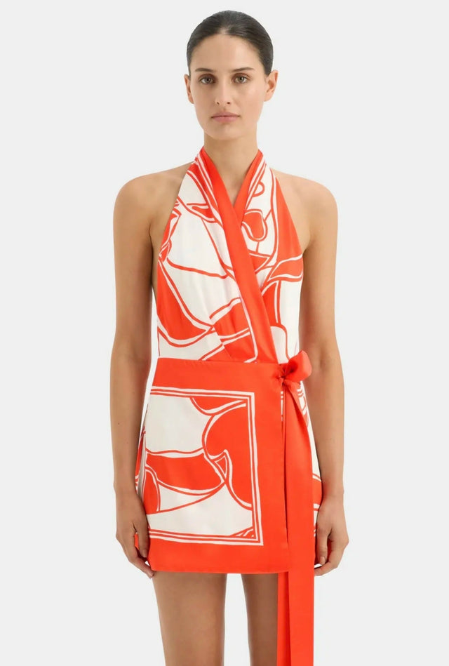Sir the Label Ramona Wrap Halter Mini Dress - 6 / Orange - Dresses