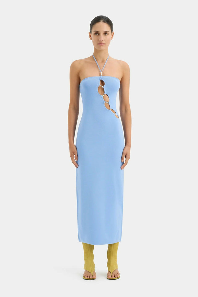 Sir The Label Salvador Beaded Halter Dress - 6 / Blue - Dresses