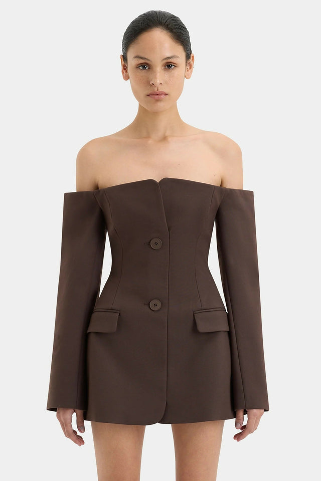 Sir The Label Sandrine Tailored Mini Dress - Brown - 8 / Brown - Dresses