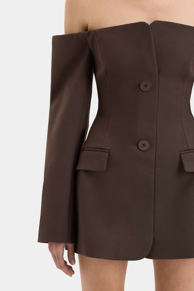 Sir The Label Sandrine Tailored Mini Dress - Brown - 8 / Brown - Dresses