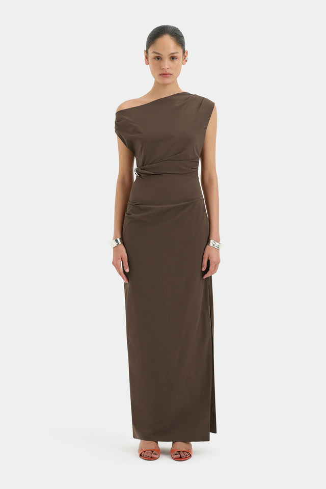 Sir The Label Sol Off Shoulder Gown in Mocha - Dresses