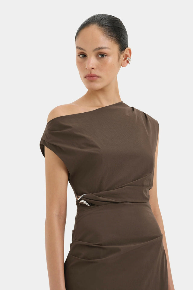 Sir The Label Sol Off Shoulder Gown in Mocha - Dresses