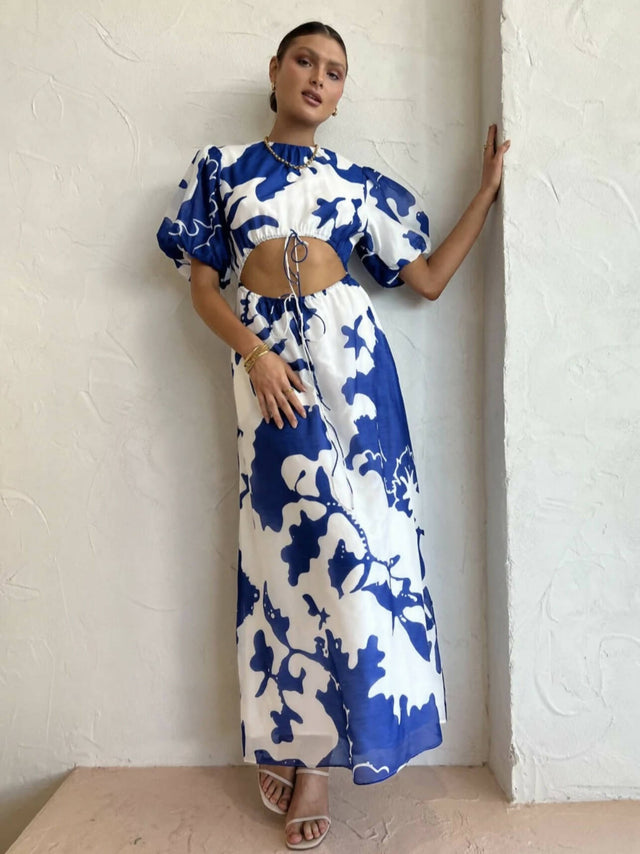 SIR - Sir The Label Vivi Puff Sleeve Maxi Dress in Merce Abstract Print