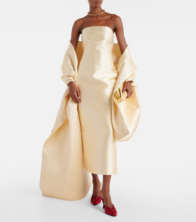 Solace London Renee Caped Gown - 4 / Yellow - Dresses