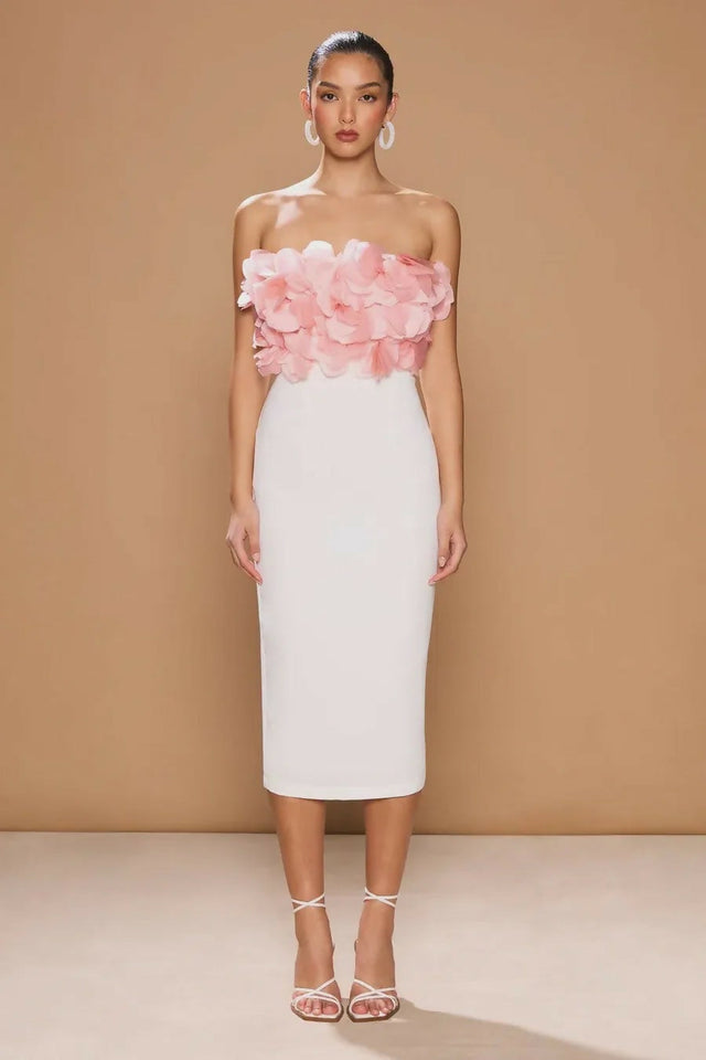 Sonya Moda Flower Petal Midi Dress Rosa/White Peluche Size 10 - 10 / Multi - Dresses