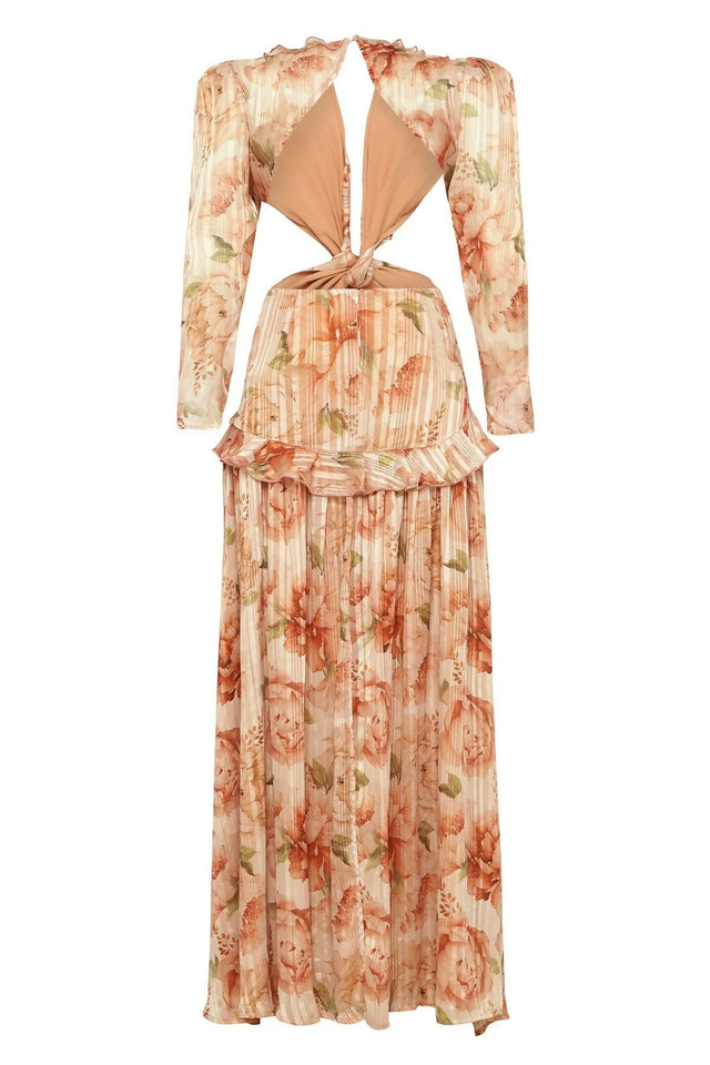 Sonya Moda Ruffle Cutout Maxi Spiced Peonies Print Size 8 10 12 & 14 - Dresses