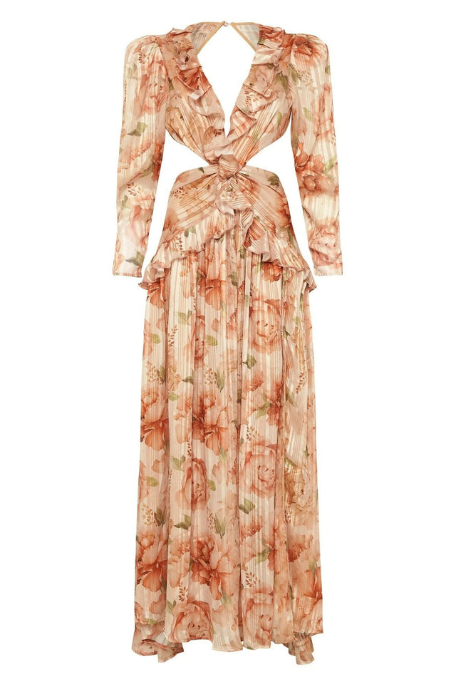 Sonya Moda Ruffle Cutout Maxi Spiced Peonies Print Size 8 10 12 & 14 - Dresses