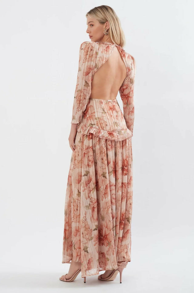 Sonya Moda Ruffle Cutout Maxi Spiced Peonies Print Size 8 10 12 & 14 - Dresses