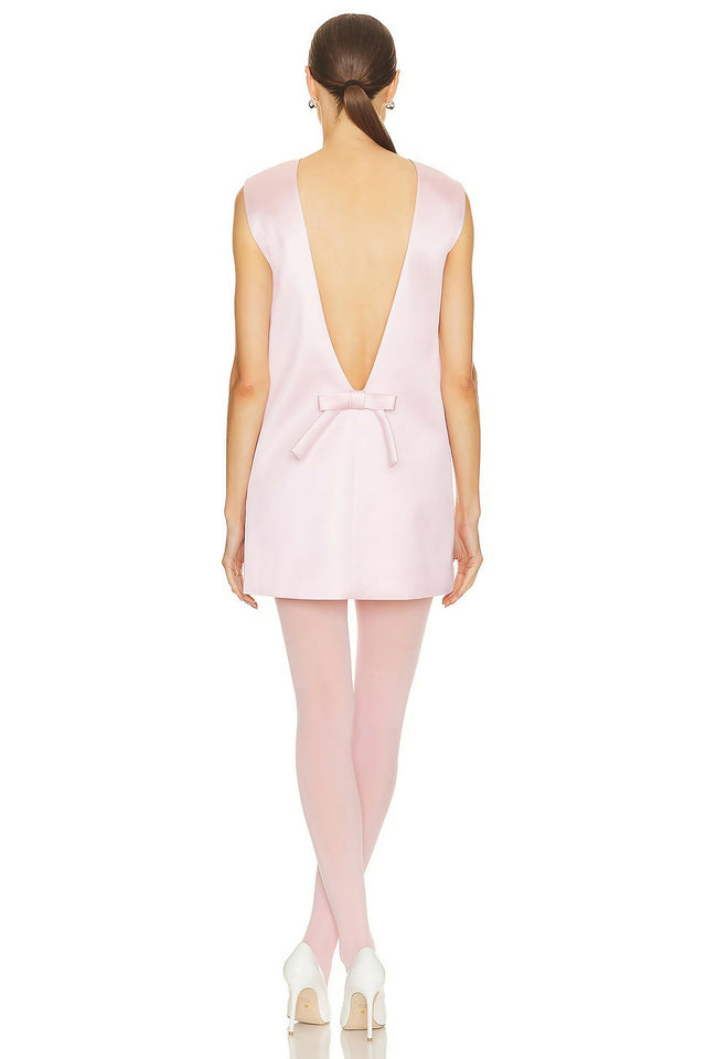 Helsa Heavy Satin Bow Backless Mini Dress Pale Pink