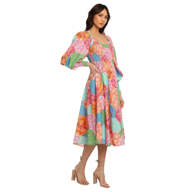 Spell Freda Shirred Midi Dress Lolly Size XS / AU 6 - 6 / Multi - Dresses