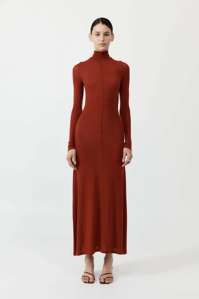 St Agni Rouge Jersey Long Sleeve Dress - 6 / Red - Dresses