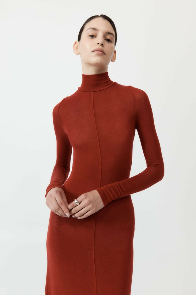 St Agni Rouge Jersey Long Sleeve Dress - 6 / Red - Dresses