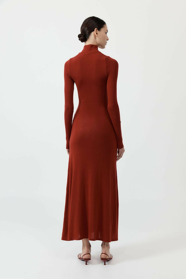 St Agni Rouge Jersey Long Sleeve Dress - 6 / Red - Dresses
