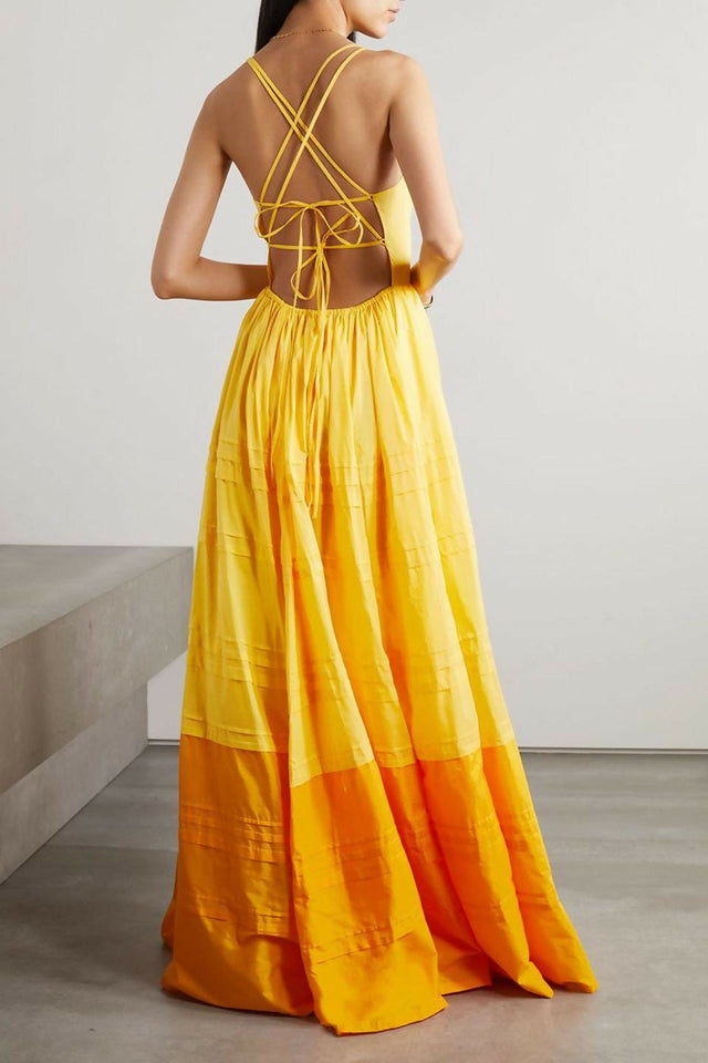 Staud Brigitte Two Tone Cotton Poplin Maxi Dress in Yellow/Orange Size 12 - 12 / Yellow - Dresses
