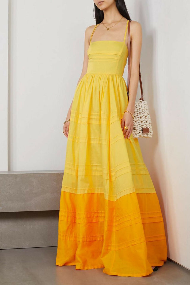Staud Brigitte Two Tone Cotton Poplin Maxi Dress in Yellow/Orange Size 12 - 12 / Yellow - Dresses