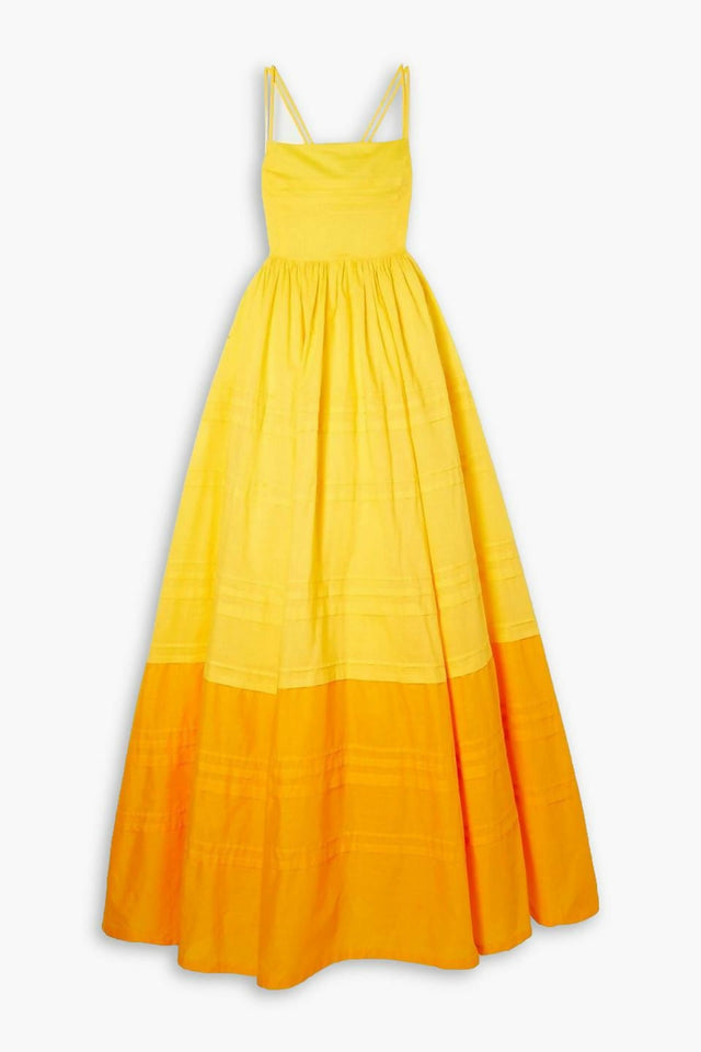 Staud Brigitte Two Tone Cotton Poplin Maxi Dress in Yellow/Orange Size 12 - 12 / Yellow - Dresses