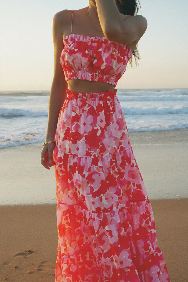 Steele Flora Skirt & Layla Crop Top Set Pink Size Medium - 10 / Floral - Outfit Sets