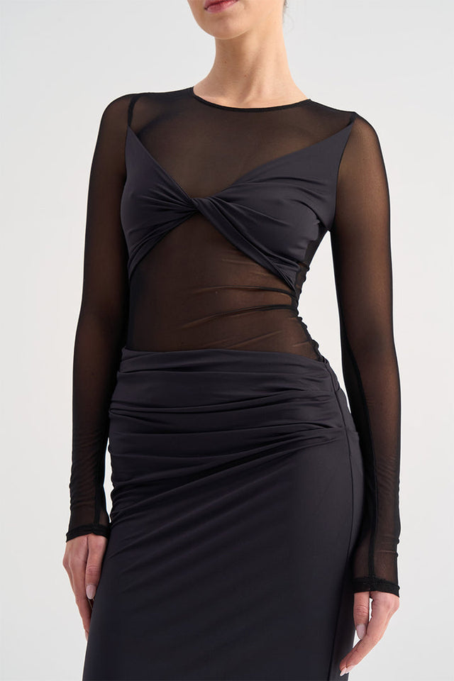 Suboo Auguste Long Sleeve Mesh Jersey Maxi-Black - Dresses