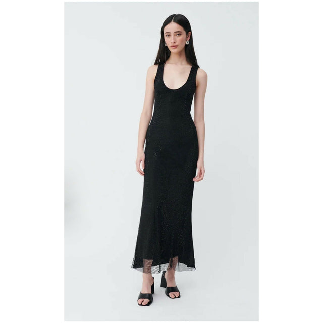 Suboo Diamanté Plunge Neck Longline Maxi Dress Beaded/Black Size 8 - 8 / Black - Dresses