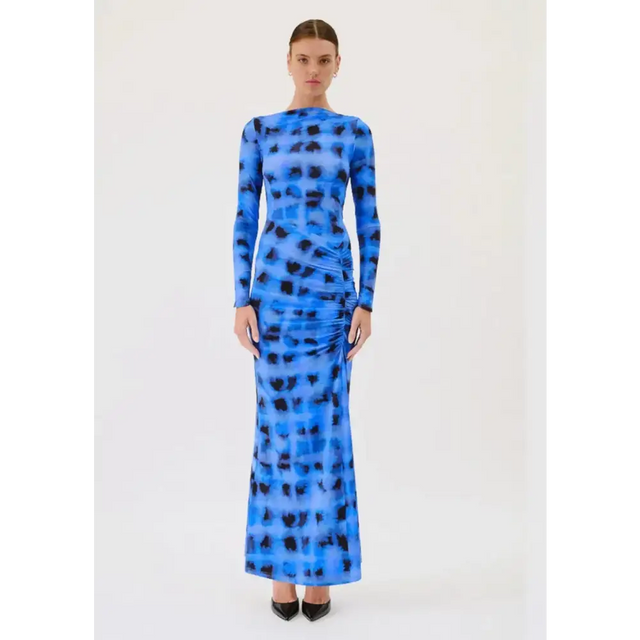 Suboo Shibori Long Sleeve Ruched Maxi Dress Blue - Dresses