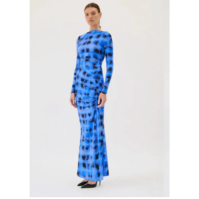 Suboo Shibori Long Sleeve Ruched Maxi Dress Blue - Dresses