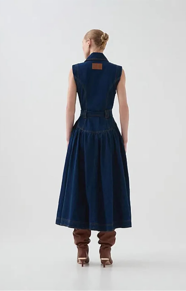 Aje Elena Belted Denim Midi Dress