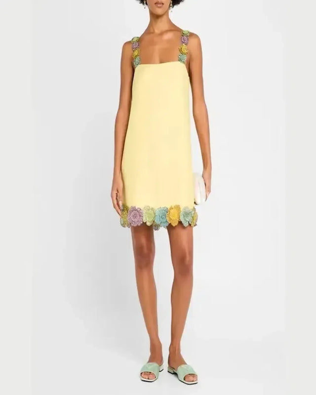 Alemais Lolita Floral Beaded Mini Dress Yellow