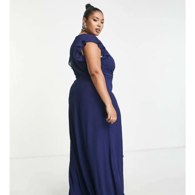 TFNC Plus Bridesmaid Flutter Sleeve Ruffle Detail Maxi Dress Navy/Emerald/Red - Dresses
