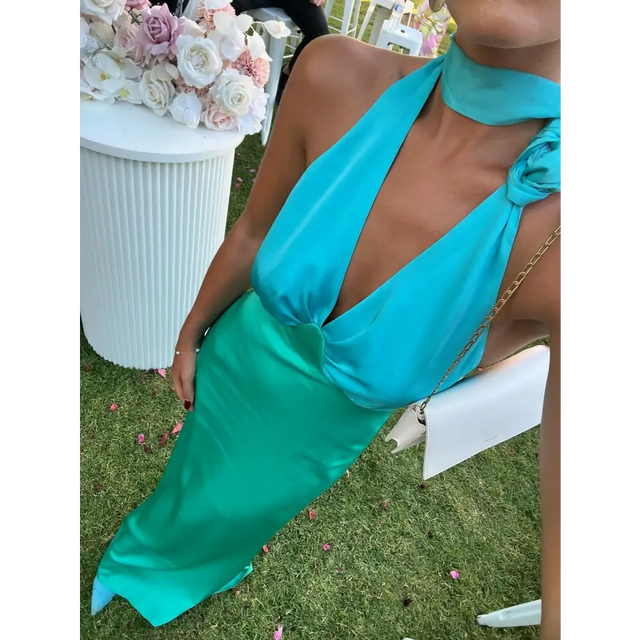 The Wolf Gang Oahu Slip Maxi Dress Aquamarine Size S & M - Dresses