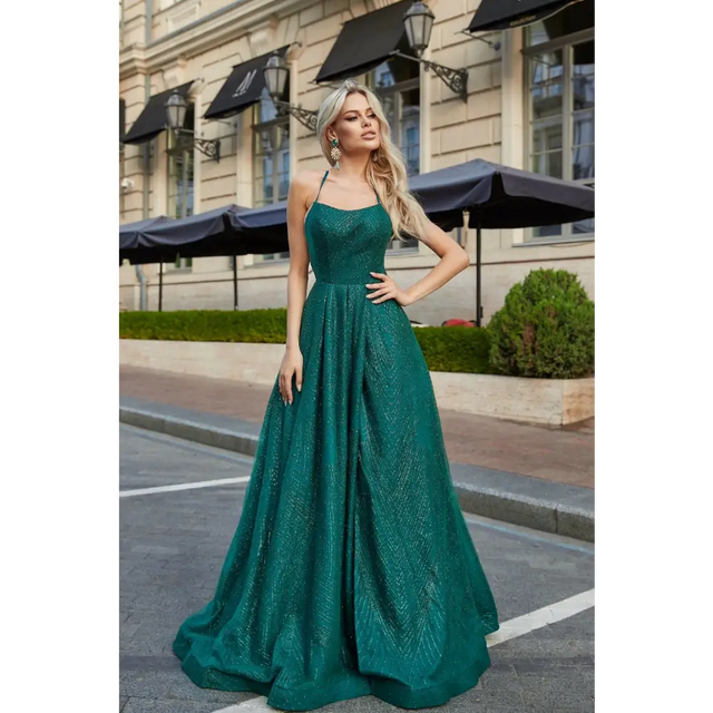 Tina Holly Sprinkle Glitter Formal Gown - Emerald Green - Dresses