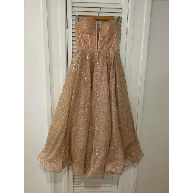 Tina Holly TK312 Rose Gold Sequin A-Line Midi Length Formal Dress - 8 / Rose Gold - Dresses