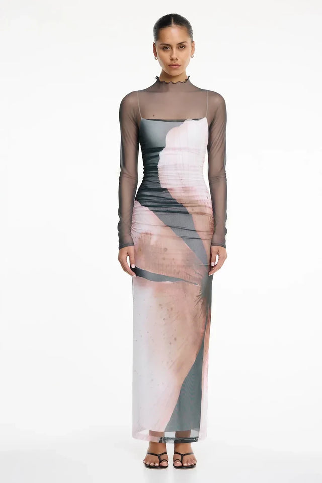 Sonya Moda Edina Long Sleeve Dress Charcoal Petal Garden