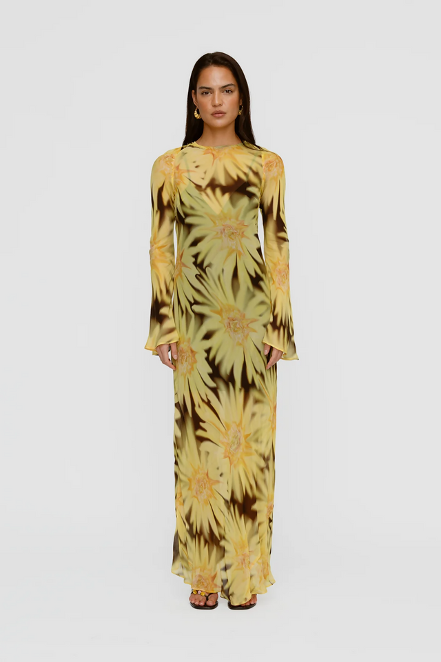 The Wolf Gang Lottie Maxi Dress Chocolate Sunflower