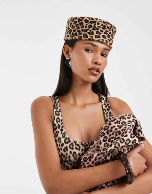 ASOS Design Hair-On Leather Pillbox - Leopard Print