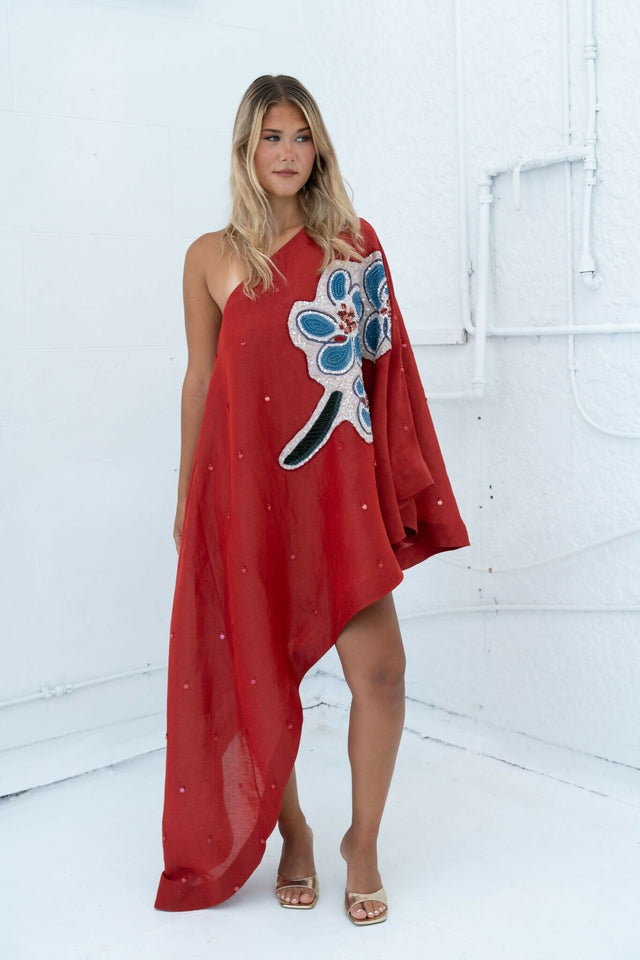 Alemais Scarlet Embellished Asymmetric Gown