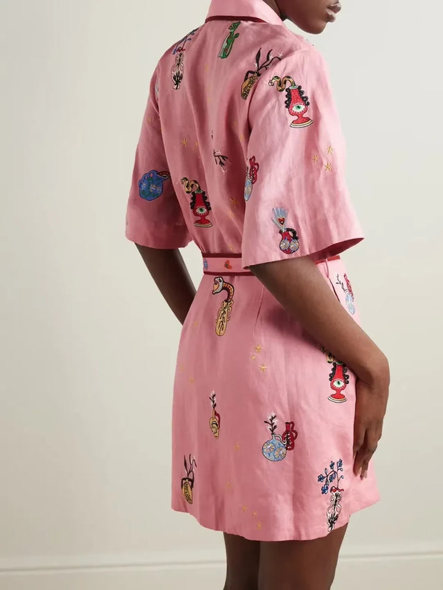 Alemais Timmy Embroidered Mini Dress Pink