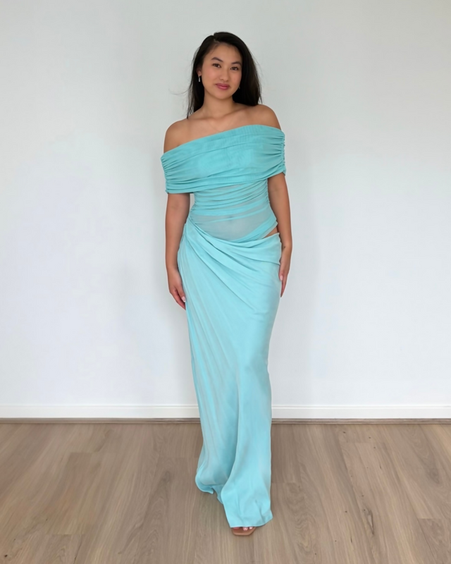 Benni Nico Off Shoulder Maxi Dress Aquamarine