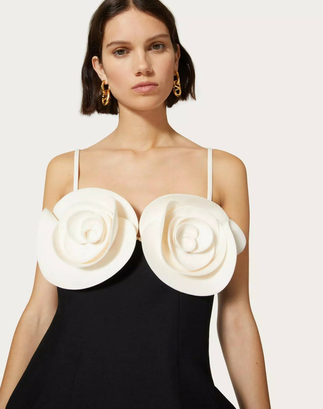 Valentino - Valentino Crepe Applique Rosette Dress